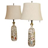 Matte glazed cityscape pottery lamps