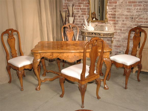 19th c. Dutch Library Desk and Four Chairs