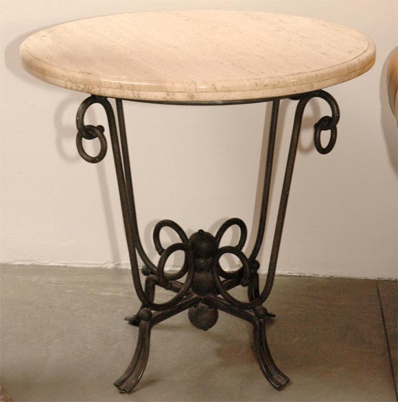 Pair of 30's French Iron Tables with Marble Tops
