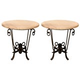 Pair of 30's French Iron Tables with Marble Tops