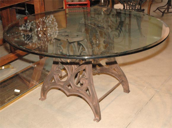 19th c. Glass-top Table with Iron Base