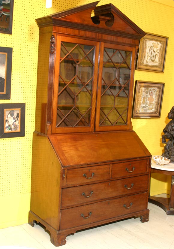 English 19th c. Writing Desk with Glass Bookcase Cabinet