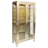 Vintage Cabinet in Polished Metal with Glass Shelves