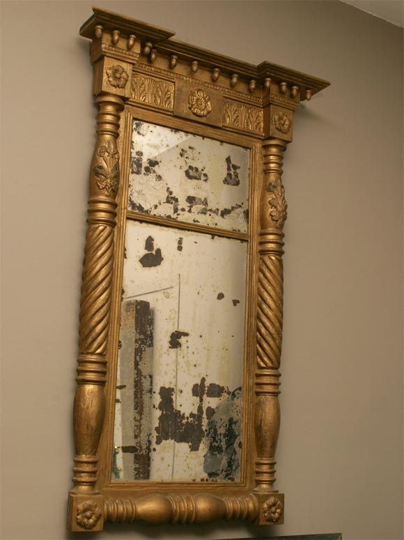 Large American Empire Gilded Tabernacle Mirror