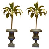 Vintage pair tole palm trees in urns