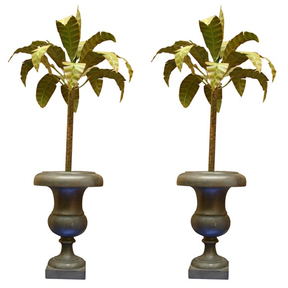 pair tole palm trees in urns