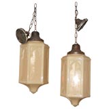 Pair Gothic  Revival Vaseline Glass hanging fixtures