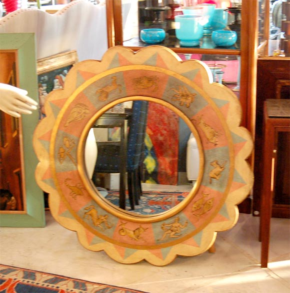 "Wheel  of  Fortune" Style Zodiac Vintage Painted Mirror