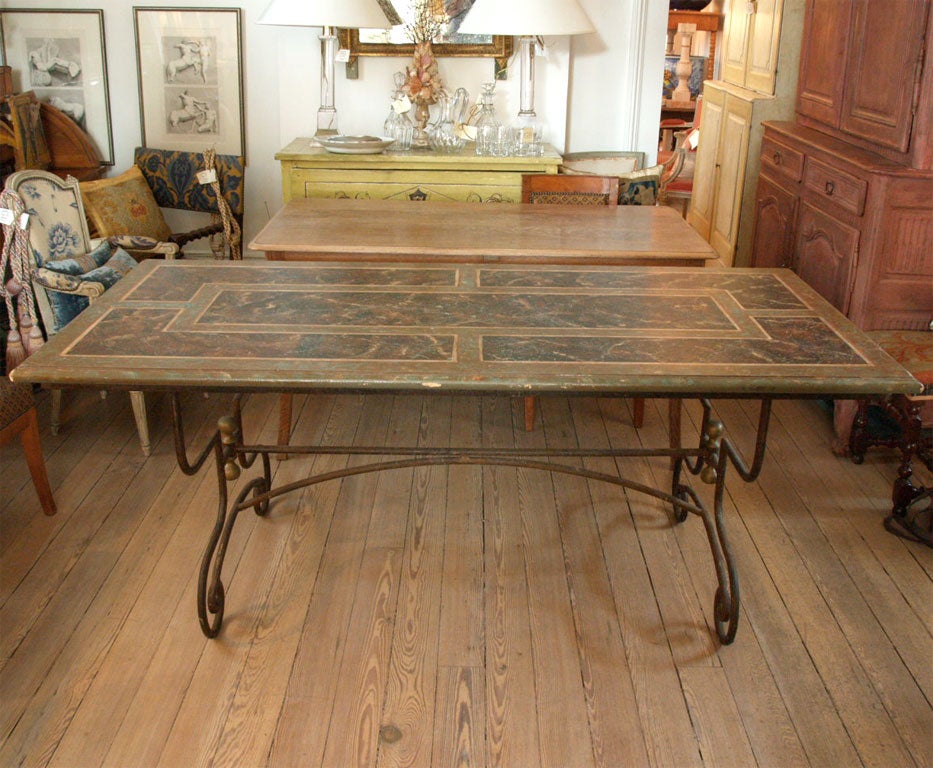 Faux Marbre Top Iron Base Table