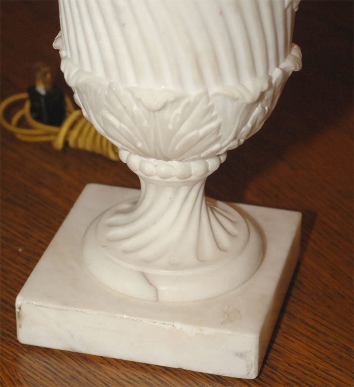 Carved Neoclassical hand carved Alabaster Urn Lamp For Sale