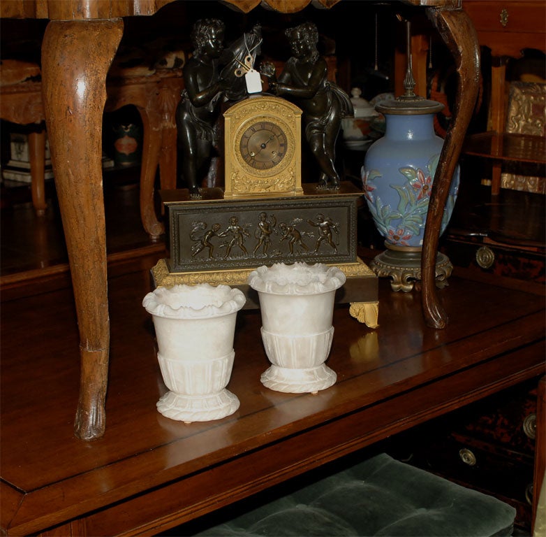 Pair of Small White Alabaster Urns
