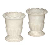 Pair of Small White Alabaster Urns