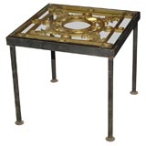 Glass top iron and brass table