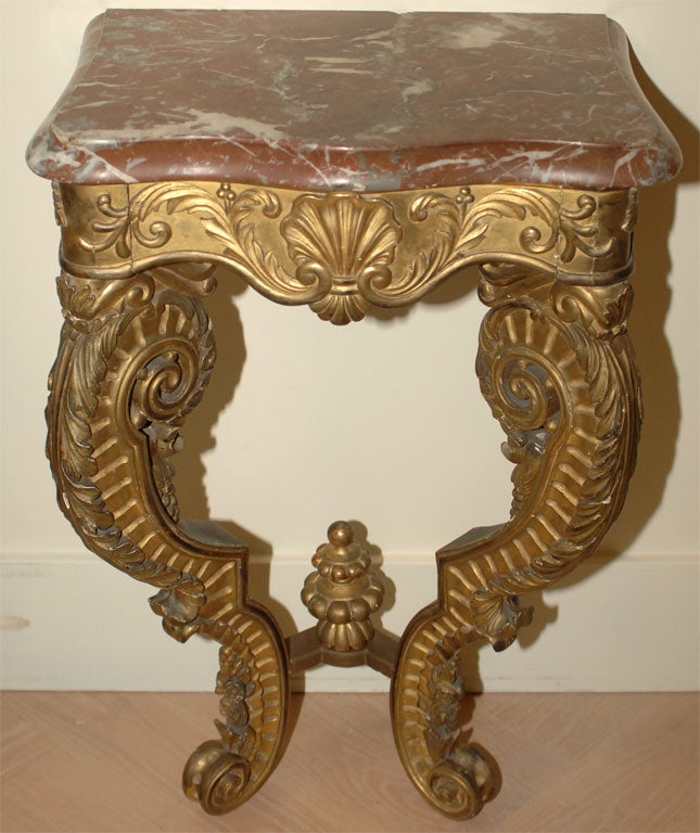 Louis XV Pair of Italian Giltwood and Marble consoles, 19th Century
