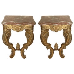 Pair of Italian Giltwood and Marble consoles, 19th Century