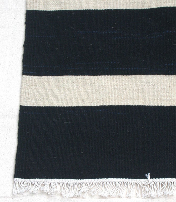 Contemporary Black flatweave wool carpet with Ivory stripes