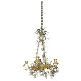 Gilt bronze and porcelain flowered six-light chandelier