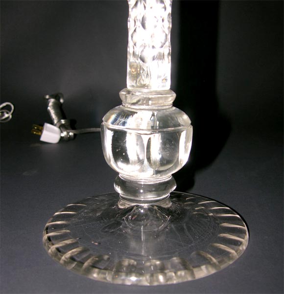 Pair of Irish cut crystal candlesticks, wired as lamps