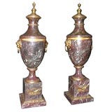 Pair of painted tole urns with gilt bronze mounts