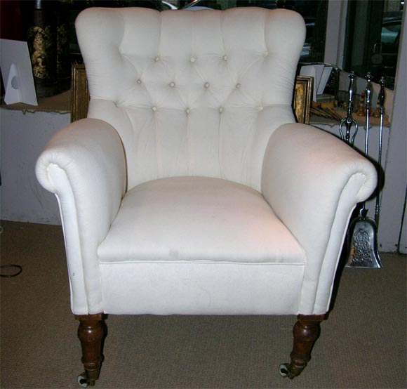 English Mid-19th c. Button Barrel Back Library Chair