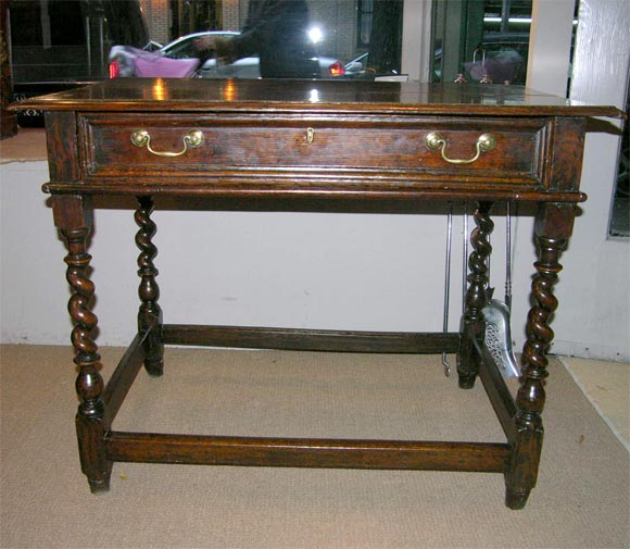 Charles II English Oak Side Table with Barley Twist Legs