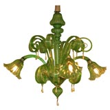 Early 20th Century Vibrant Leaf Green Murano Glass Chandelier