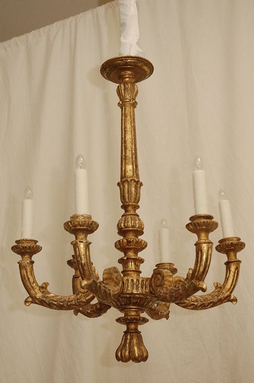 Late 19th Century Italian Louis XVI Style Carved Giltwood 6-Lite Chandelier (note: height includes canopy-link)