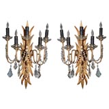 Set of Parcel Gilt and Crystal Sconces