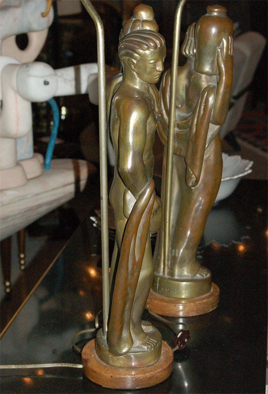 Mid-20th Century Pair of Signed Art Deco Table Lamps