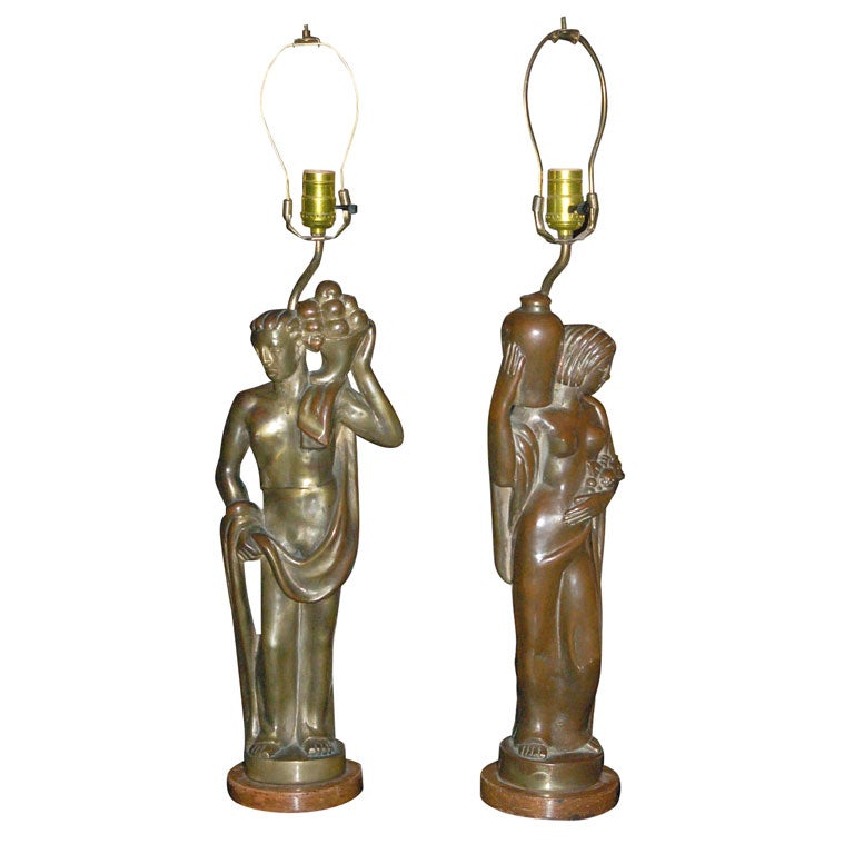 Pair of Signed Art Deco Table Lamps
