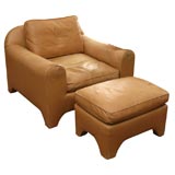 Vintage A Leather Club Chair  and Ottoman from the 1970s