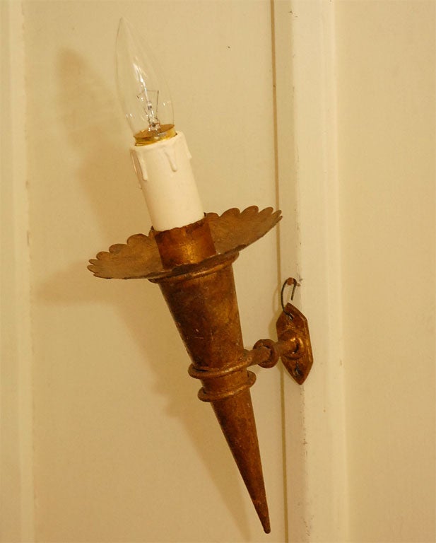 Gilt One Light Torchere Sconces