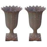 Pair of French Cast Iron Garden Urns
