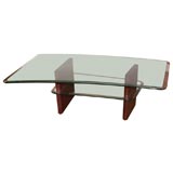 Beveled Glass and Wood Cocktail Table