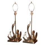 Pair of Brass Swan Lamps