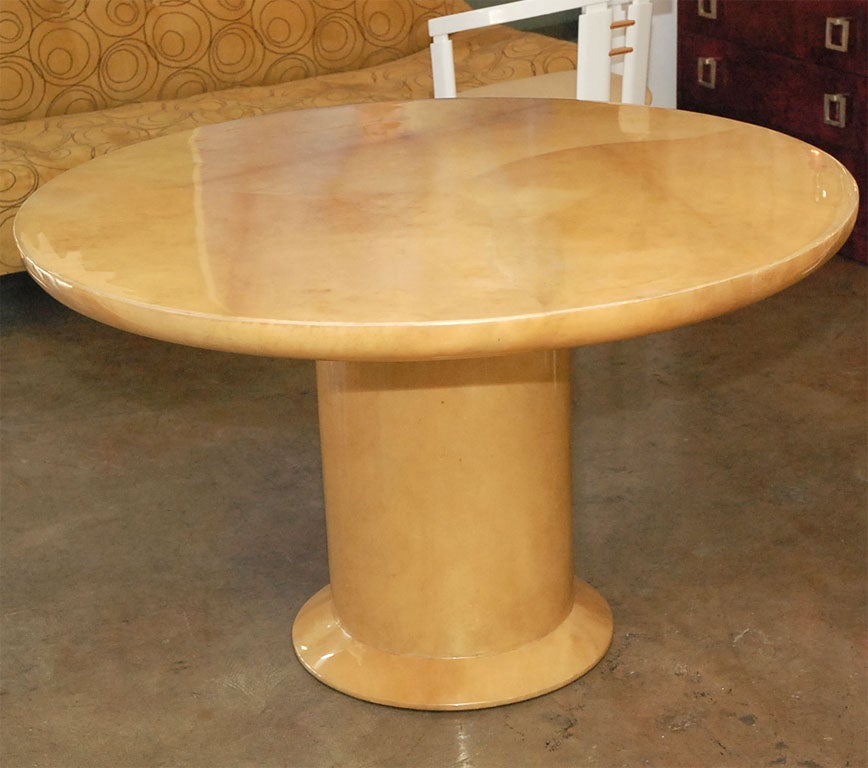 ROUND PARCHMENT DINING TABLE WHIT  HIGH GLOSS FINISHED