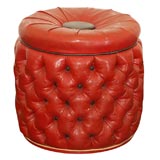 Vintage Red Leather Tuffed Pouf