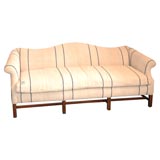 1930'S   QUEEN ANNE STYLE CAMEL BACK SOFA  IN 19THC  LINEN