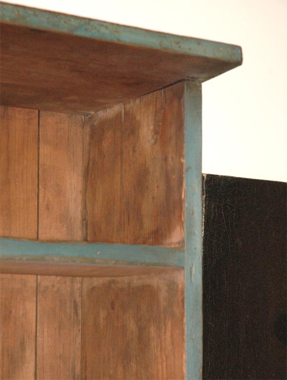 19th Century RARE 19THC ORIGINAL BLUE PAINTED STEP BACK CUPBOARD FROM  PENNA.