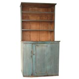 Antique RARE 19THC ORIGINAL BLUE PAINTED STEP BACK CUPBOARD FROM  PENNA.