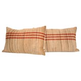 Antique 19THC RAG RUG PILLOWS WITH LINEN BACKING