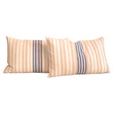 1900'S BLUE AND WHITE AND CREAM LINEN TICKING PILLOWS
