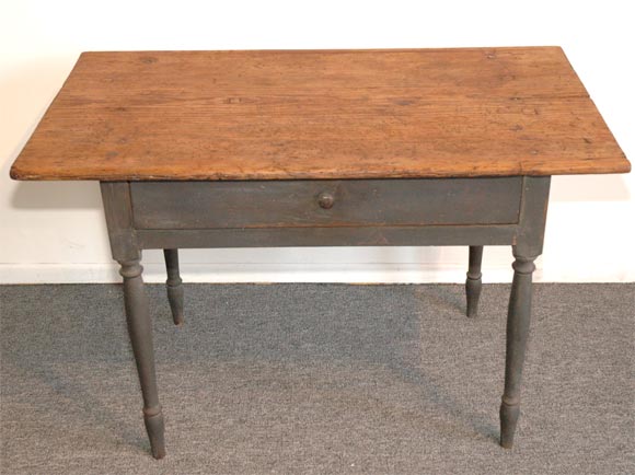 American 19THC ORIGINAL GREY PAINTED WORK TABLE FROM NEW ENGLAND