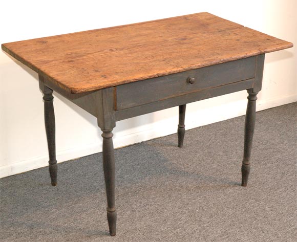 19th Century 19THC ORIGINAL GREY PAINTED WORK TABLE FROM NEW ENGLAND
