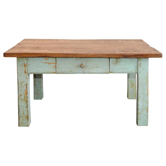 19THC ORIGINAL ROBIN EGG BLUE FARM COFFEE TABLE FROM IOWA