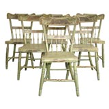 Antique 19THC ORIGINAL SAGE GREEN PAINTED PLANK BOTTOM CHAIRS/SET OF SIX