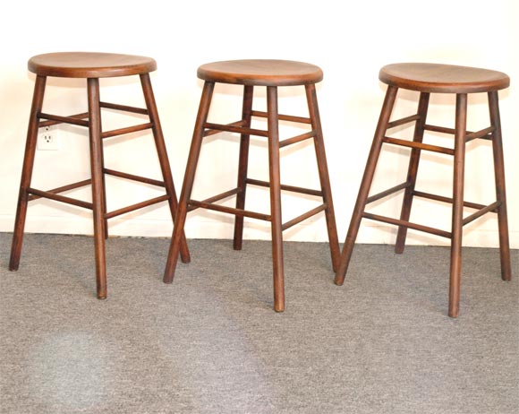 1920-1930'S BAR STOOLS ORIGINAL NATURAL SURFACE-SET OF THREE