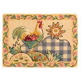 MOUNTED HAND HOOKED PICTORIAL ROOSTER RUG-1950'S