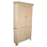 19THC ORIGINAL WHITE PAINTED TWO-PIECE CORNER CUPBOARD FROM PA.