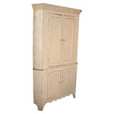 Antique 19THC ORIGINAL WHITE PAINTED TWO-PIECE CORNER CUPBOARD FROM PA.